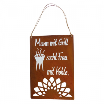 Metallschild "Mann mit Grill"